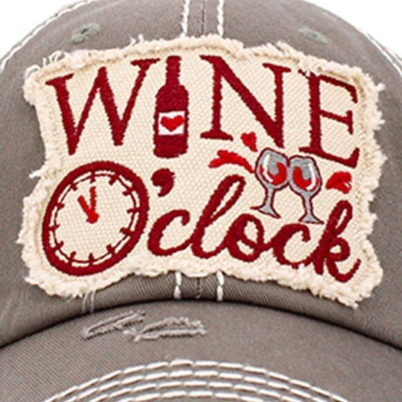 2/$30 Ladies Grey Wine OClock Baseball Cap - Womens Ball Cap - Picture 2 of 6